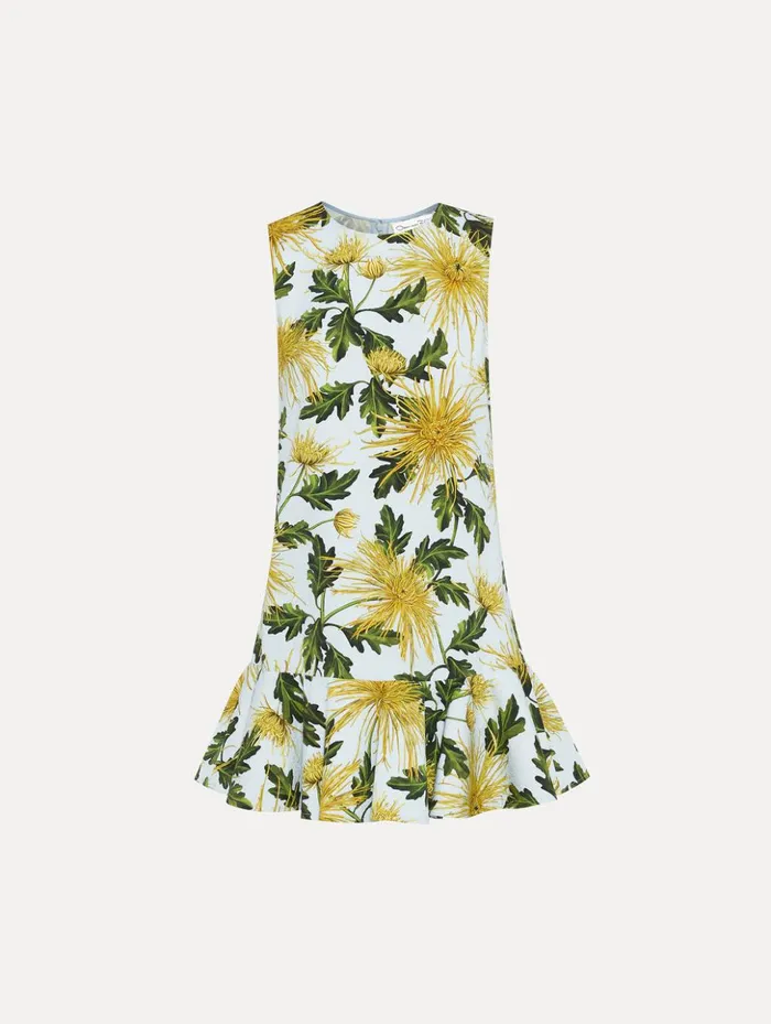 Women Dresses Oscar De La Renta Chrysanthemum Cotton Cloqu Dress Yellow Light Blue