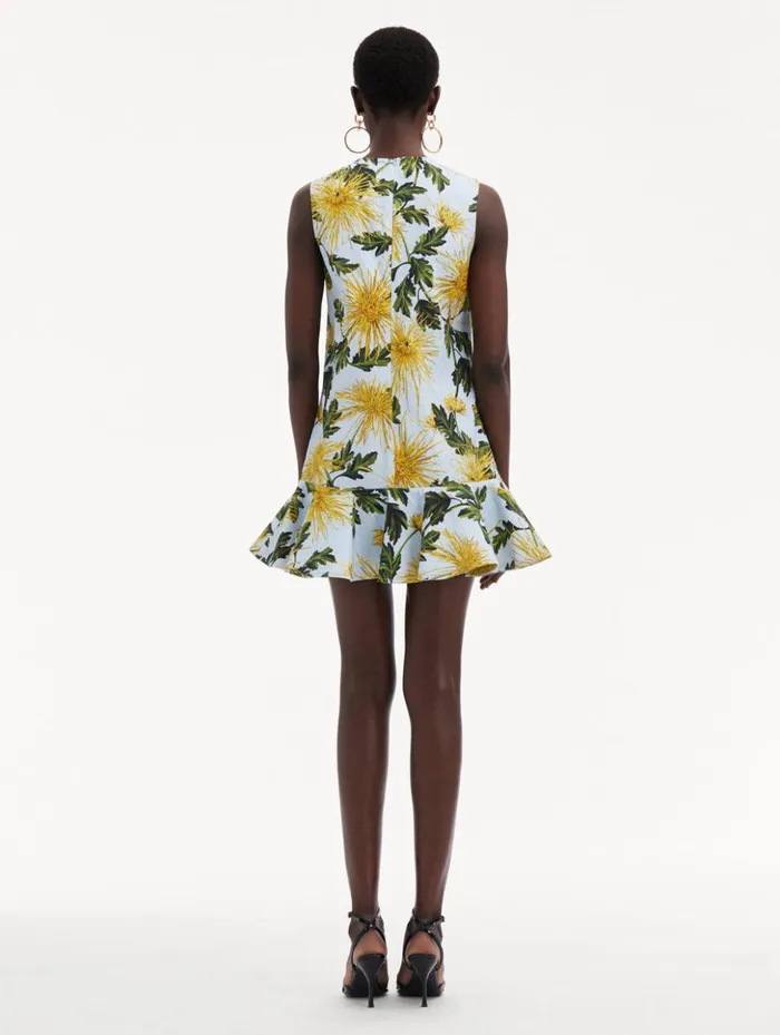Women Dresses Oscar De La Renta Chrysanthemum Cotton Cloqu Dress Yellow Light Blue