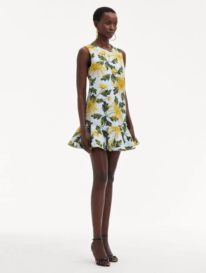 Women Dresses Oscar De La Renta Chrysanthemum Cotton Cloqu Dress Yellow Light Blue