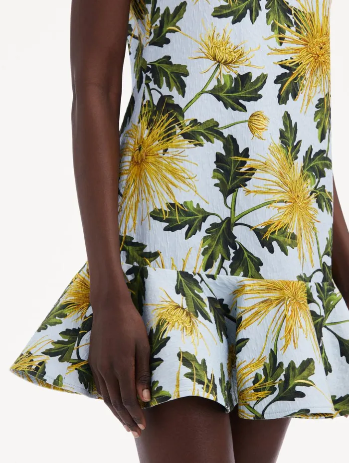 Women Dresses Oscar De La Renta Chrysanthemum Cotton Cloqu Dress Yellow Light Blue