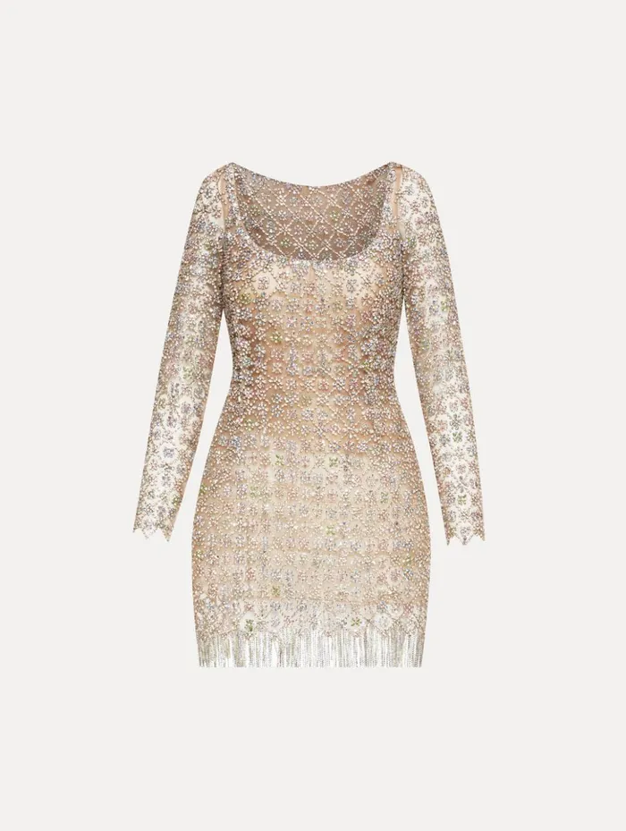 Women Dresses Oscar De La Renta Crystal Embroidered Cocktail Dress Multi