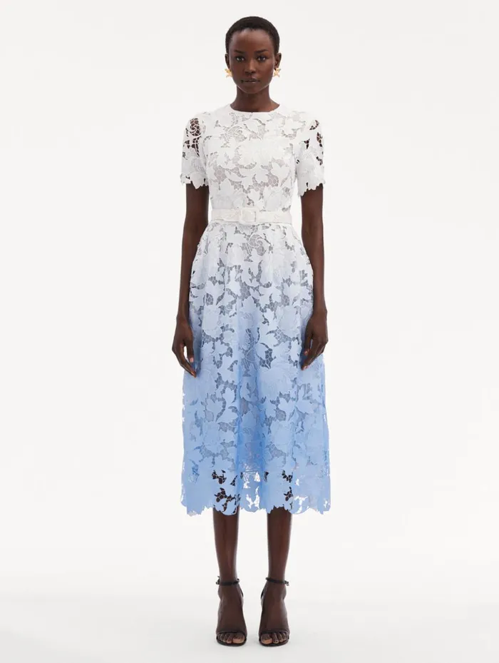 Women Dresses Oscar De La Renta Ombr Peony Guipure Dress Soft Blue Women Dresses Oscar De La Renta Ombr Peony Guipure Dress Soft Blue