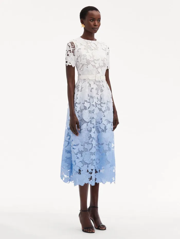 Women Dresses Oscar De La Renta Ombr Peony Guipure Dress Soft Blue Women Dresses Oscar De La Renta Ombr Peony Guipure Dress Soft Blue