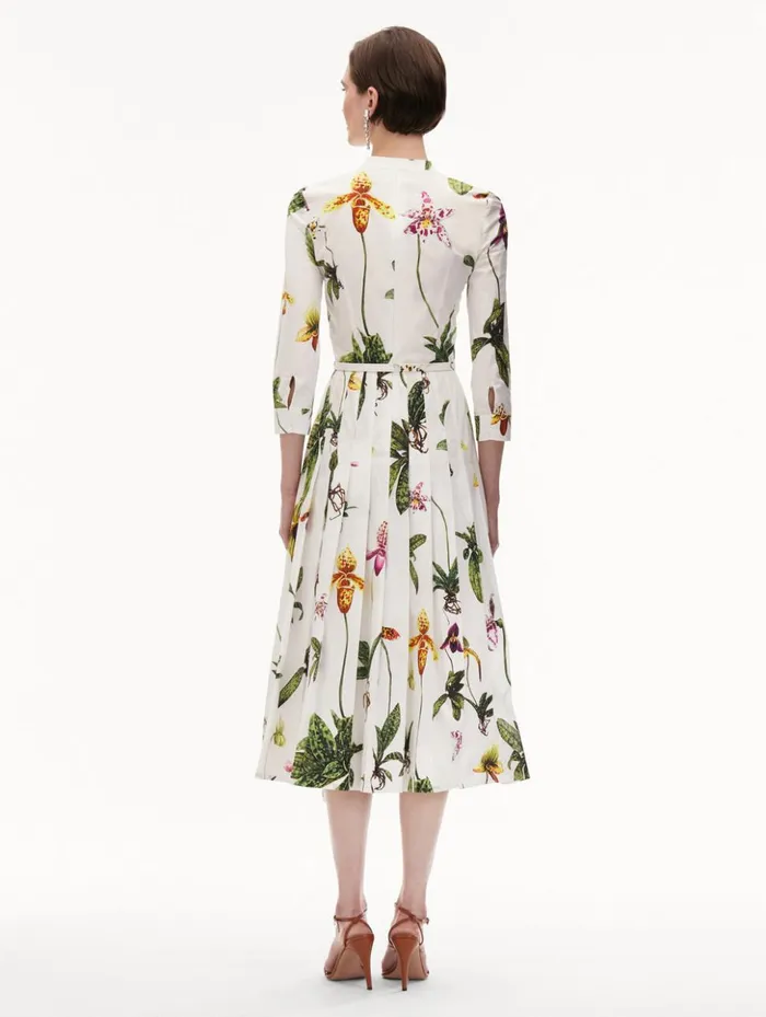 Women Dresses Oscar De La Renta Orchid Cotton Poplin 34 Sleeve Dress White Multi Women Dresses Oscar De La Renta Orchid Cotton Poplin 34 Sleeve Dress White Multi