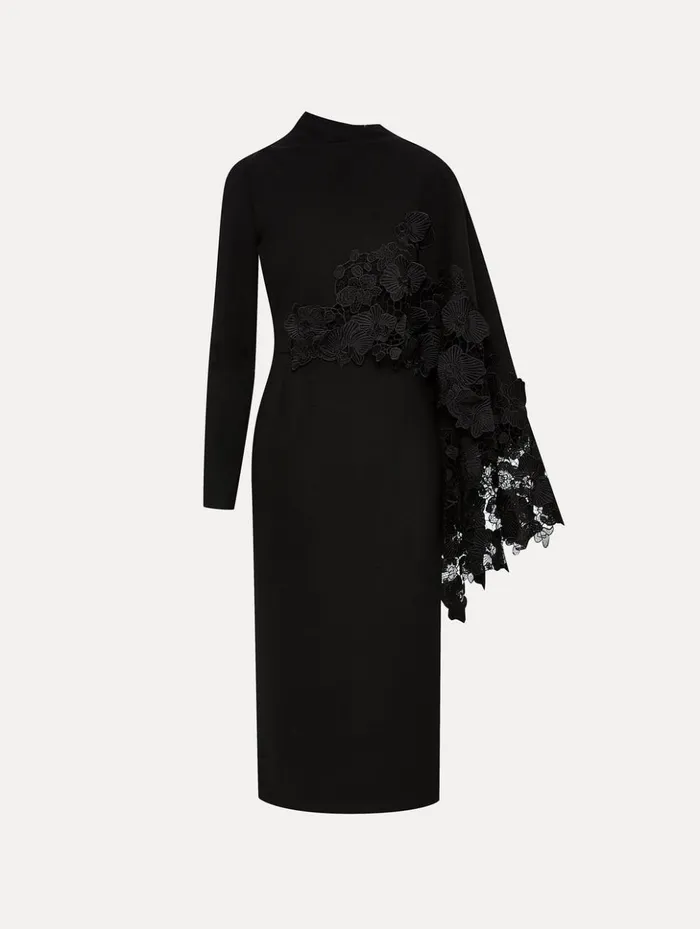 Women Dresses Oscar De La Renta Orchid Guipure Cape Midi Dress Black