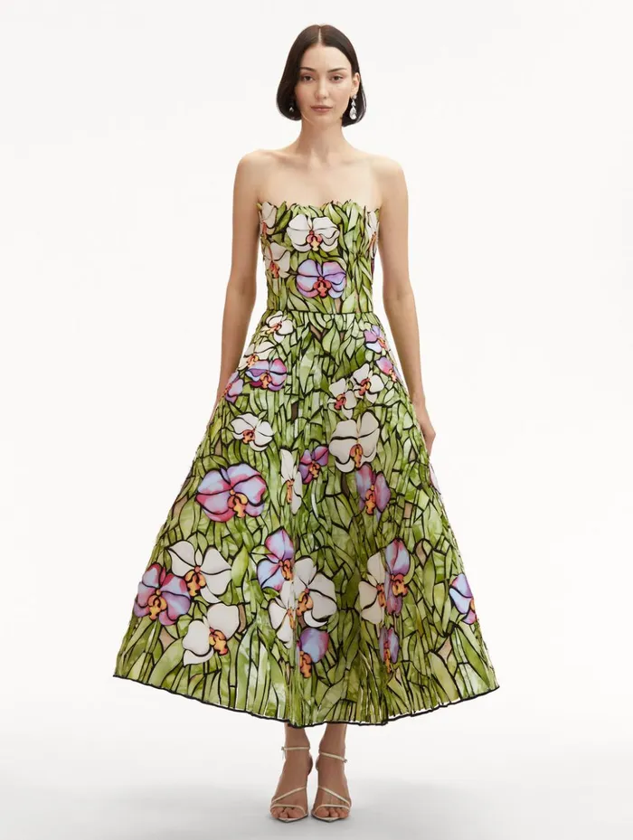 Women Dresses Oscar De La Renta Orchid Mosaic Cocktail Dress Multi