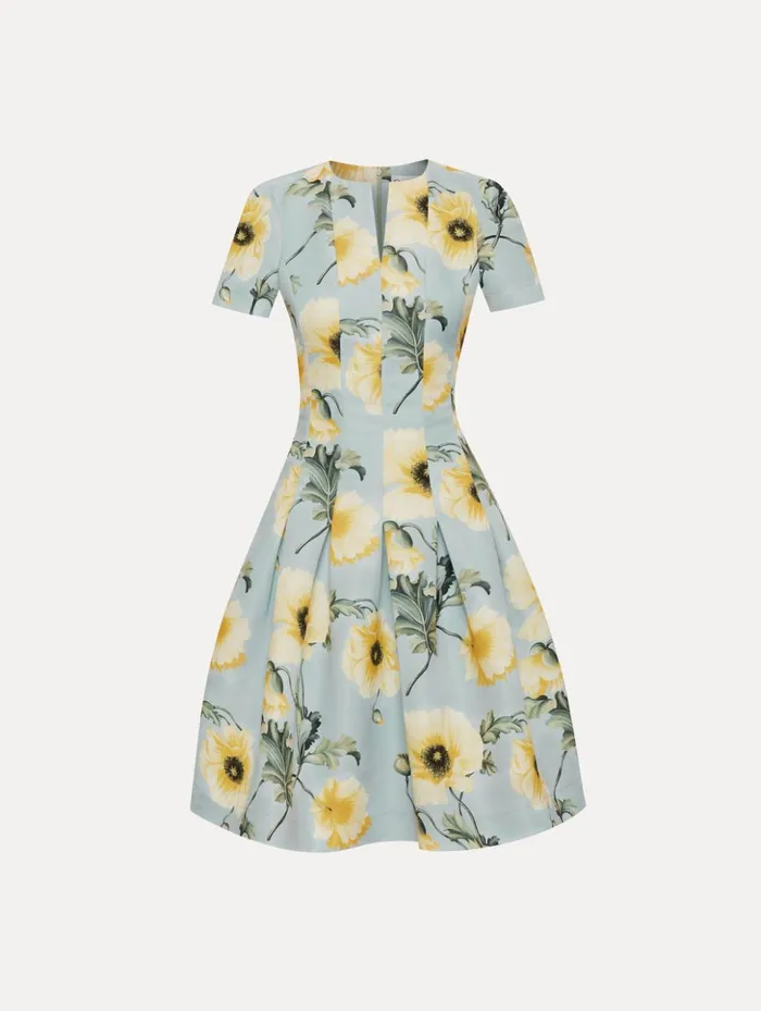 Women Dresses Oscar De La Renta Poppy Faille Split Neck Dress Sage Yellow