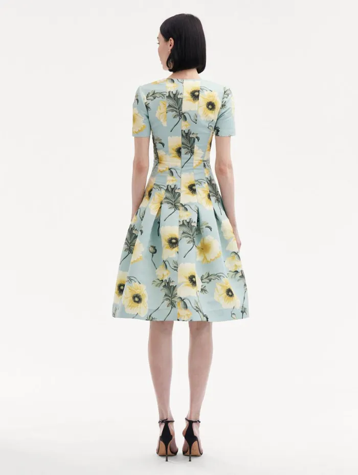 Women Dresses Oscar De La Renta Poppy Faille Split Neck Dress Sage Yellow
