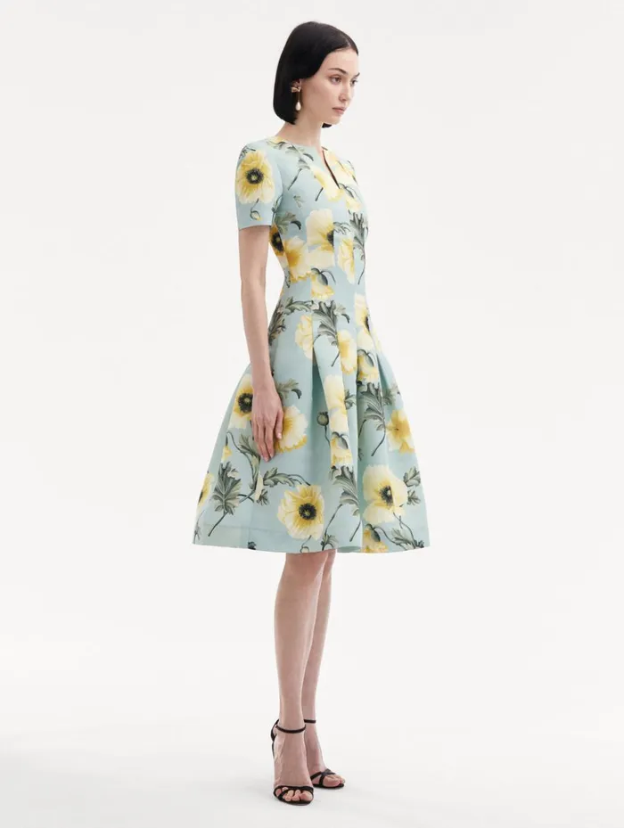 Women Dresses Oscar De La Renta Poppy Faille Split Neck Dress Sage Yellow