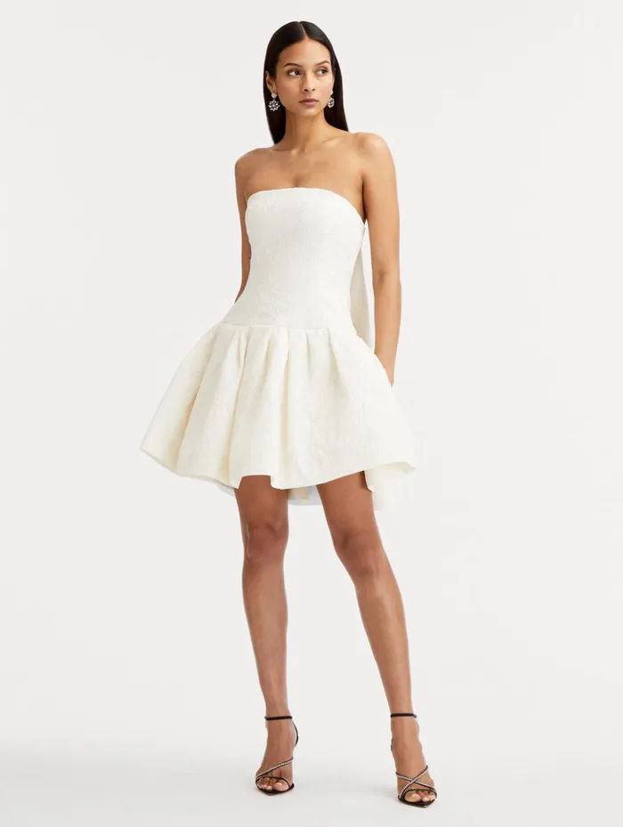 Women Dresses Oscar De La Renta Textured Floral Cloqu CapeBack Dress Ivory