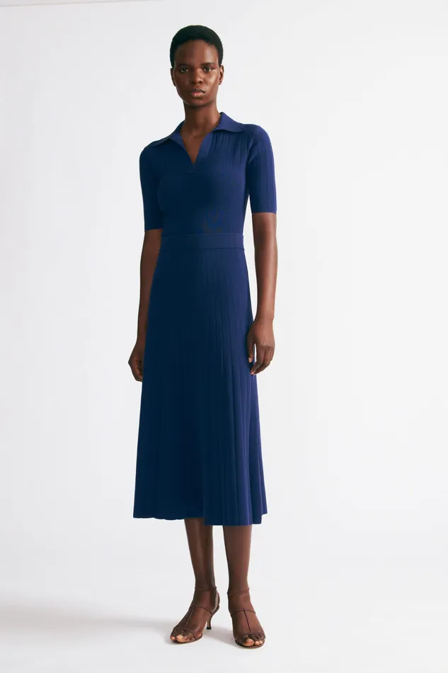 Women Dune Navy Knit Polo Top Shirts and Tops Emilia Wickstead