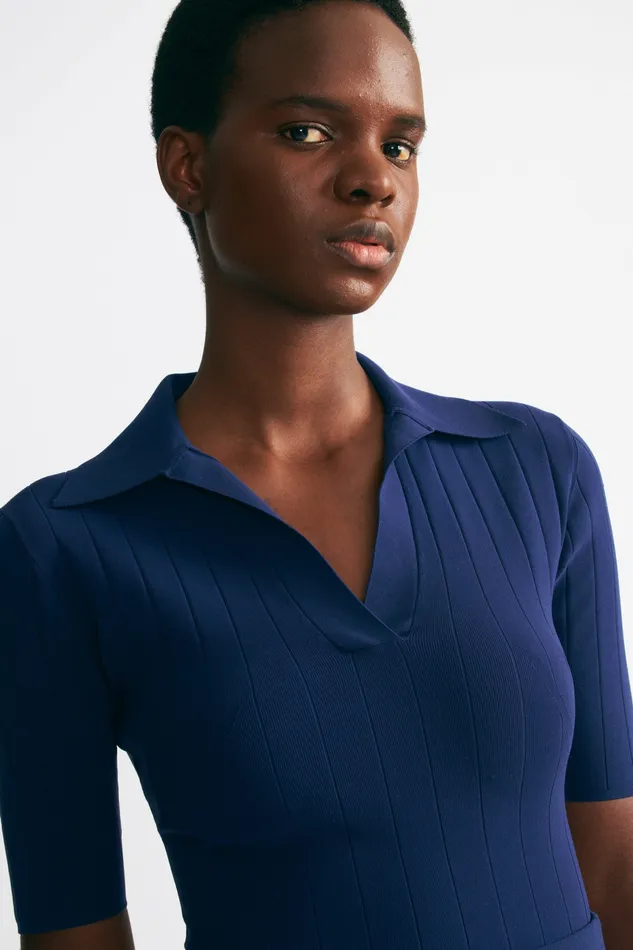 Women Dune Navy Knit Polo Top Shirts and Tops Emilia Wickstead