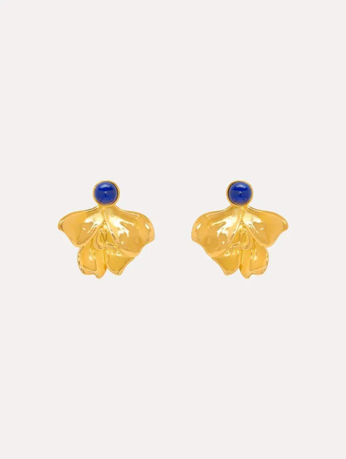Women Earrings Oscar De La Renta Cabochon Petal ClipOn Earrings Lapis