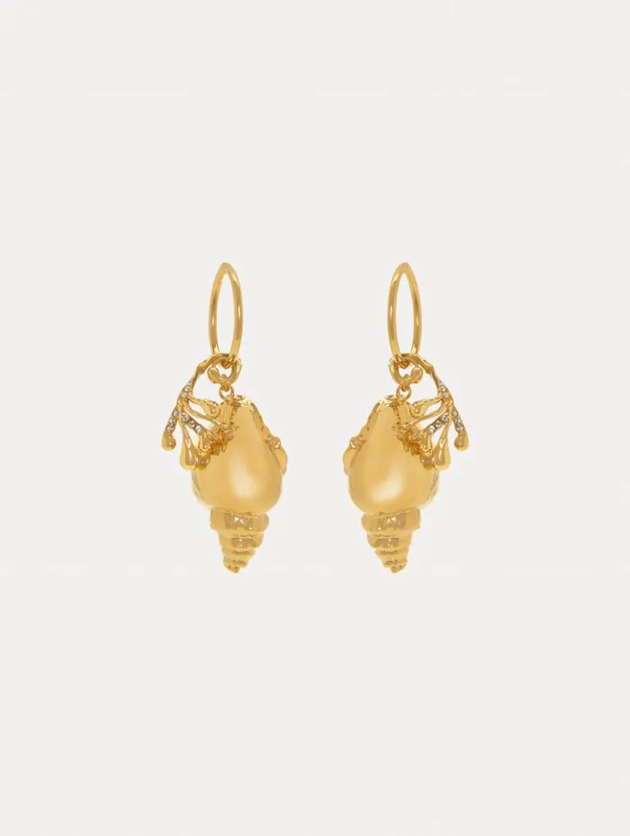 Women Earrings Oscar De La Renta Coral and Shell Hoop Earrings Gold