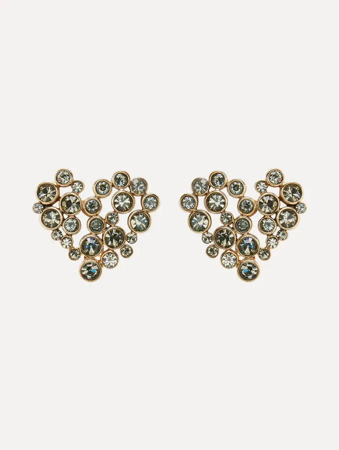 Women Earrings Oscar De La Renta Crystal Heart ClipOn Earrings Black
