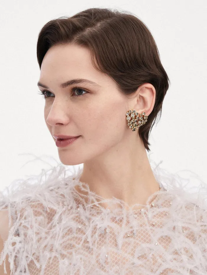 Women Earrings Oscar De La Renta Crystal Heart ClipOn Earrings Black