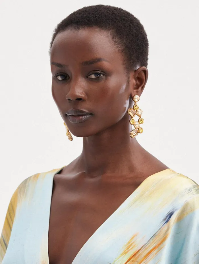 Women Earrings Oscar De La Renta Crystal Scramble Earrings Topaz Multi