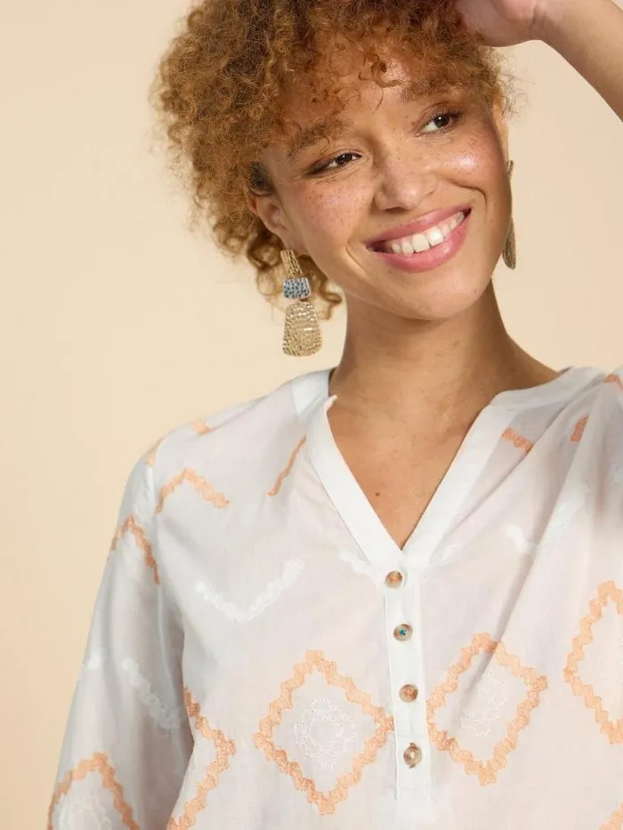 Women Eden Henley Cover Up Ivory Multi White Stuff Swimwear