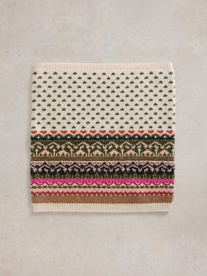 Women Fairisle Knitted Snood Natural Multi White Stuff Scarves