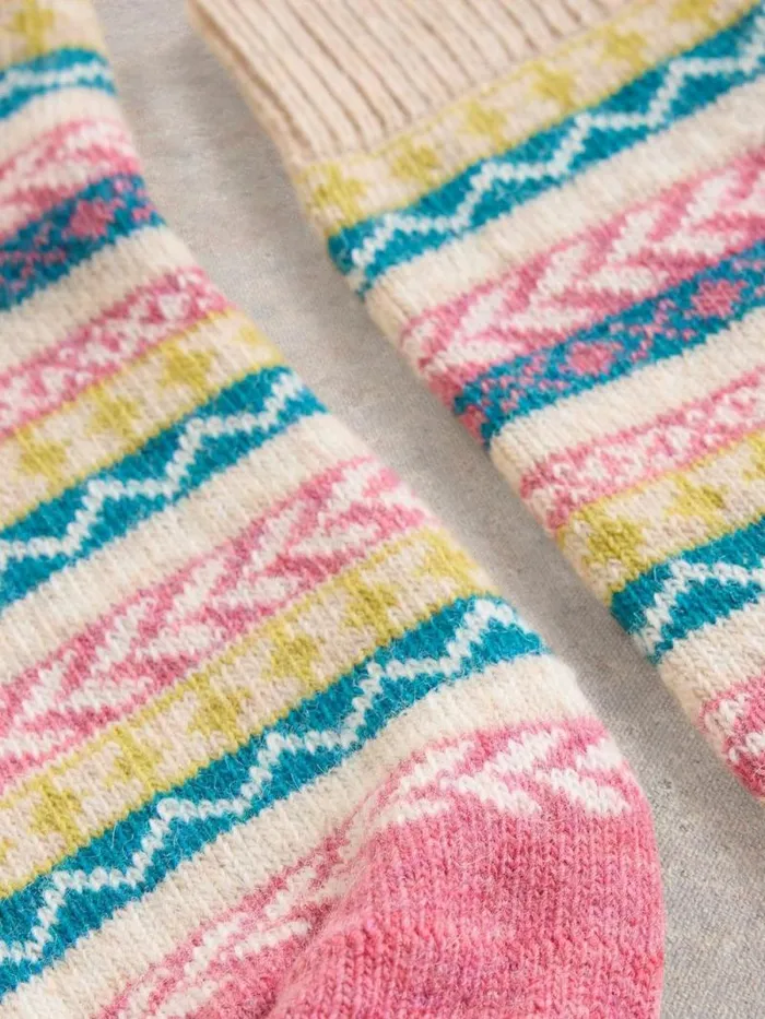 Women Fairisle Pop Wool Mix Sock Pink Multi White Stuff Socks