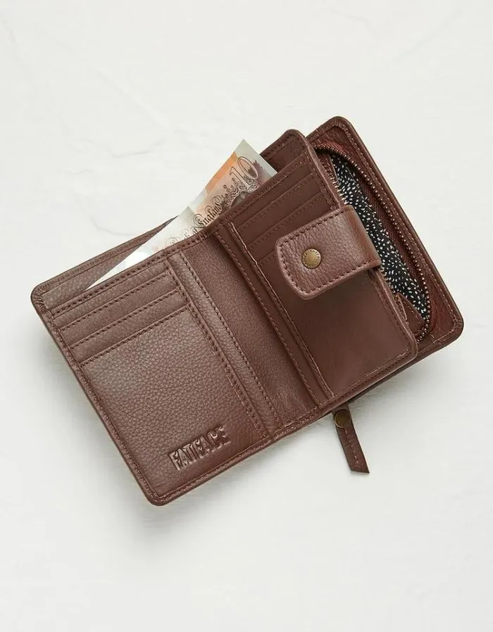Women FatFace Bags and Wallets Etta Leather Zip Purse Chocolate Brown