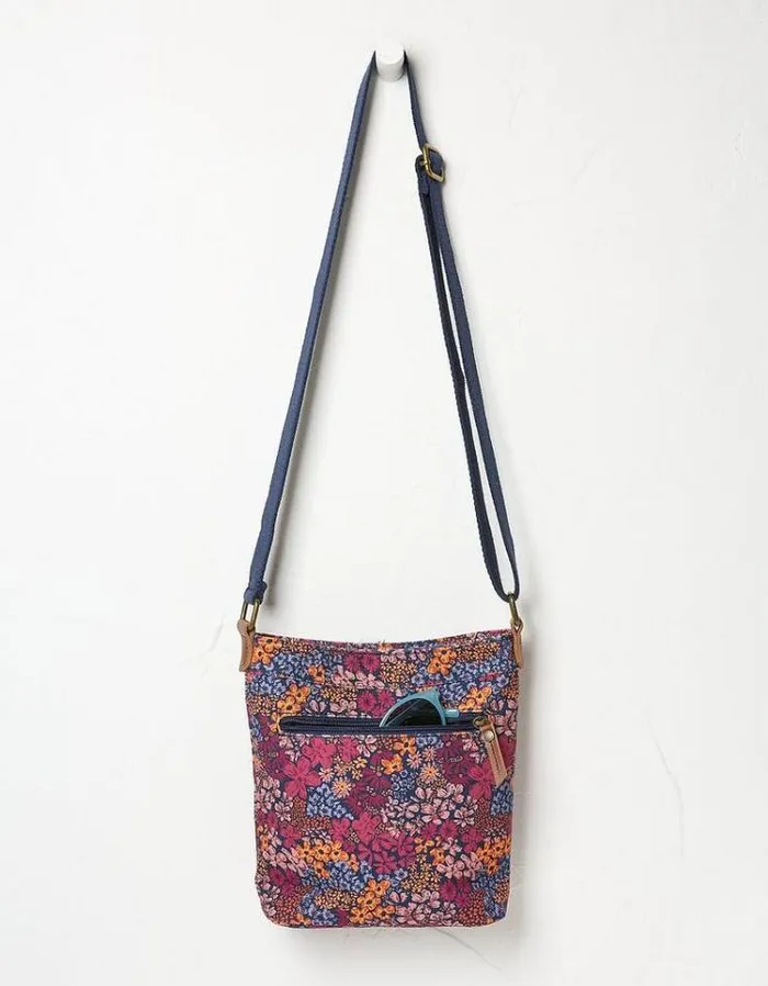 Women FatFace Bags and Wallets Floral Mini Crossbody Canvas Bag Purple