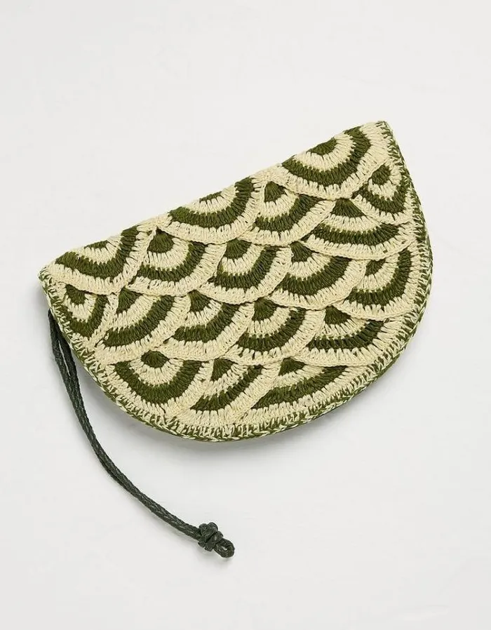 Women FatFace Bags and Wallets Scalloped Clutch Bag Khaki Green