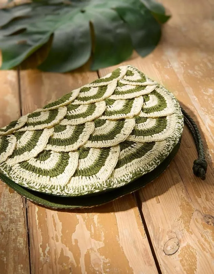 Women FatFace Bags and Wallets Scalloped Clutch Bag Khaki Green