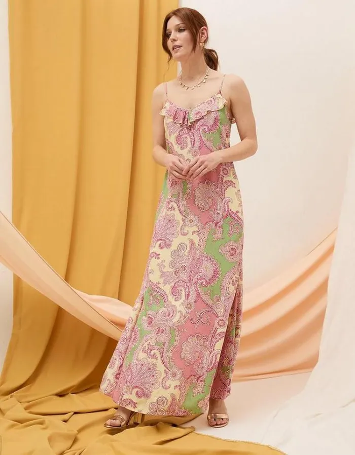 Women FatFace Copper and Black FatFace All Dressed Up Puri Ornamental Maxi Dress Multi