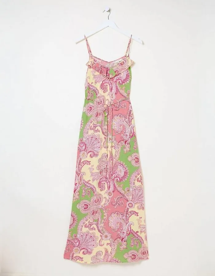 Women FatFace Copper and Black FatFace All Dressed Up Puri Ornamental Maxi Dress Multi