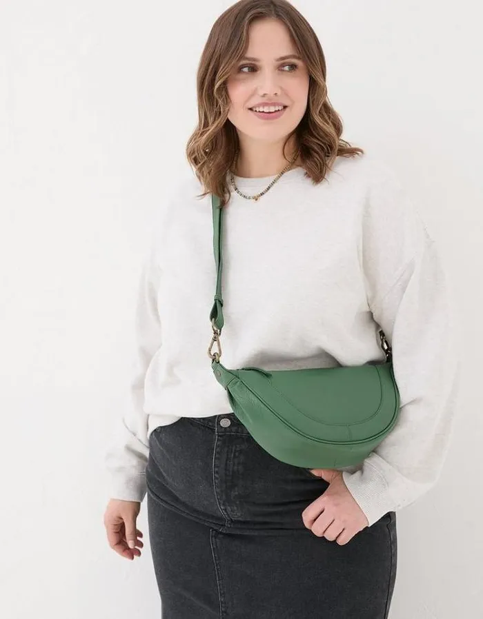 Women FatFace Festival Collection Jovie Half Moon Sling Bag Bright Green