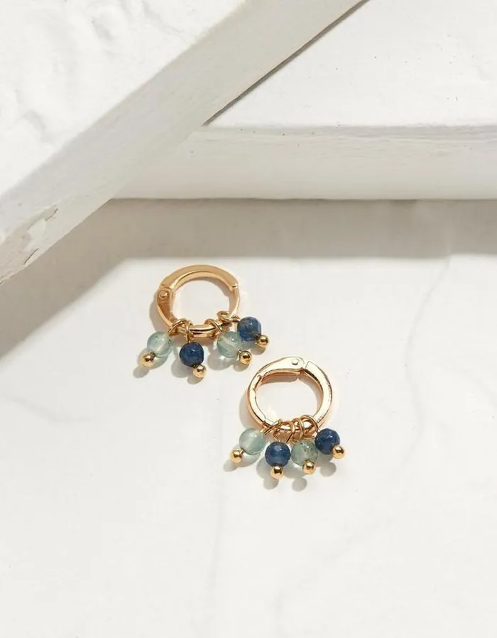 Women FatFace Jewelry Bead Huggy Hoops Blue