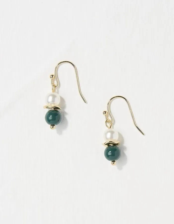Women FatFace Jewelry Bead Pearl Earrings Gold