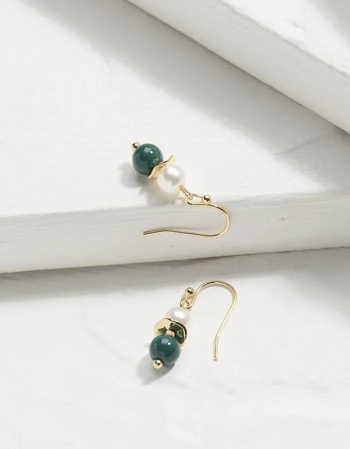 Women FatFace Jewelry Bead Pearl Earrings Gold