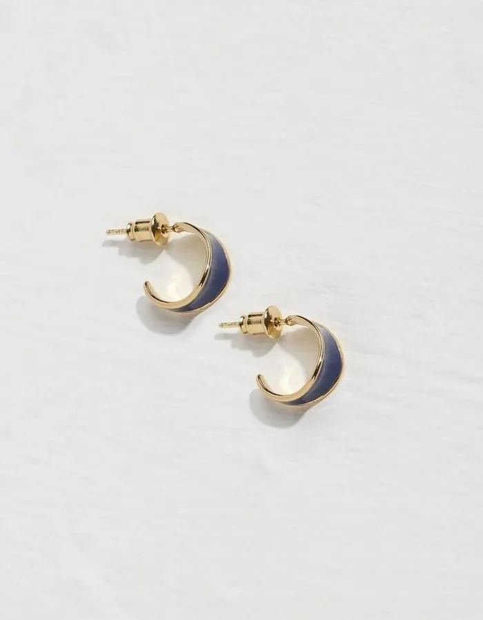 Women FatFace Jewelry Enamel Huggy Hoop Earrings Navy
