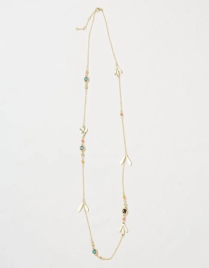 Women FatFace Jewelry Funky Leaf Long Necklace Gold