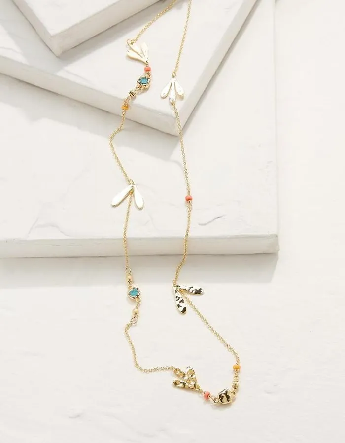 Women FatFace Jewelry Funky Leaf Long Necklace Gold