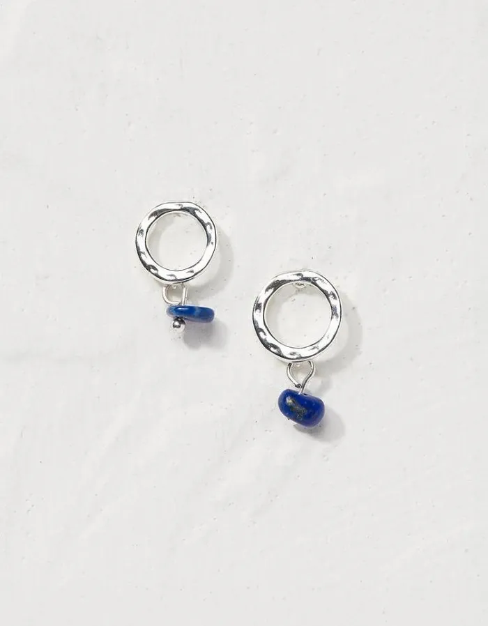 Women FatFace Jewelry Hammered Stone Earrings Silver