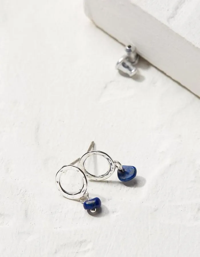 Women FatFace Jewelry Hammered Stone Earrings Silver