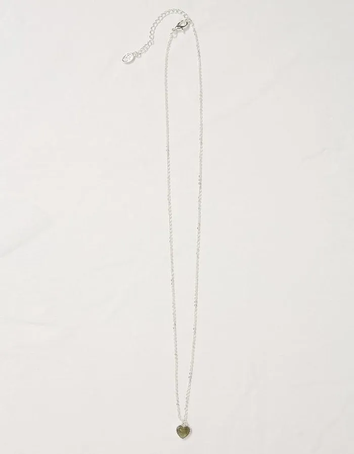 Women FatFace Jewelry Heart Stone Necklace Silver
