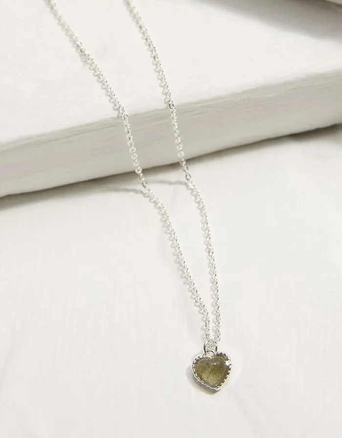 Women FatFace Jewelry Heart Stone Necklace Silver