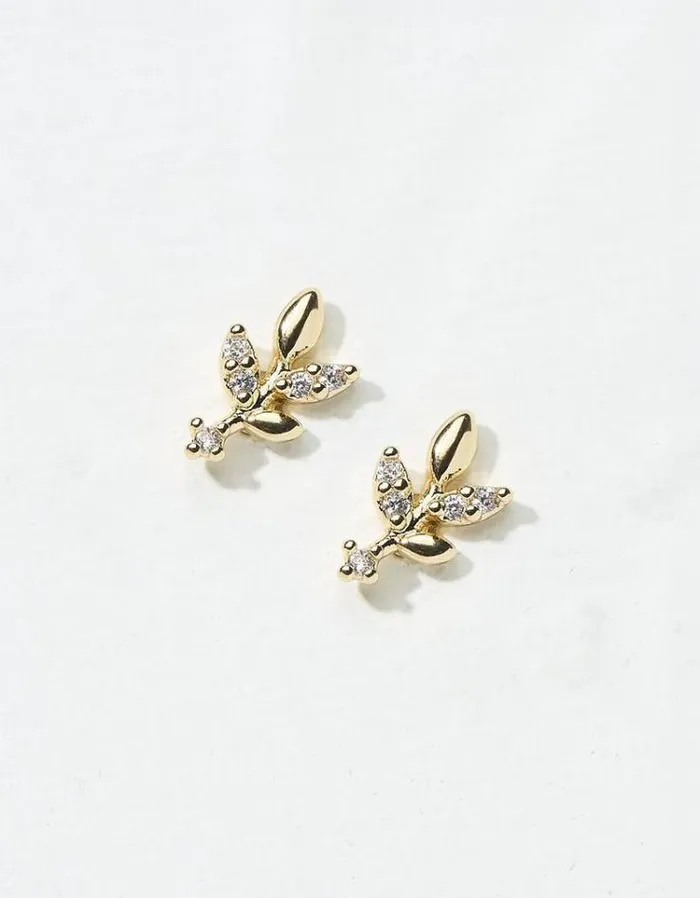 Women FatFace Jewelry Leaf Studs Gold