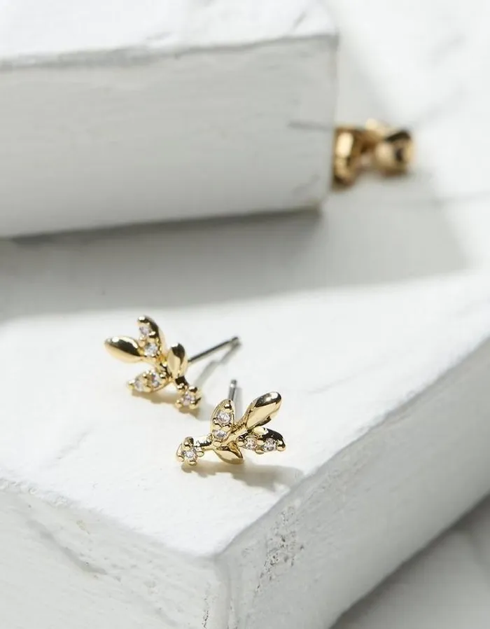 Women FatFace Jewelry Leaf Studs Gold