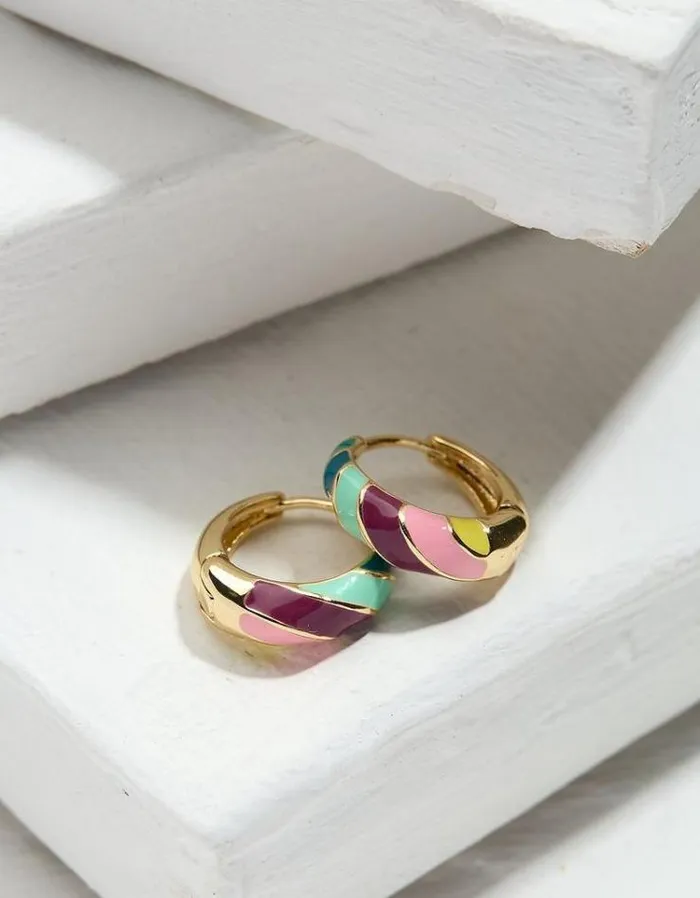 Women FatFace Jewelry Multi Colour Enamel Hoops
