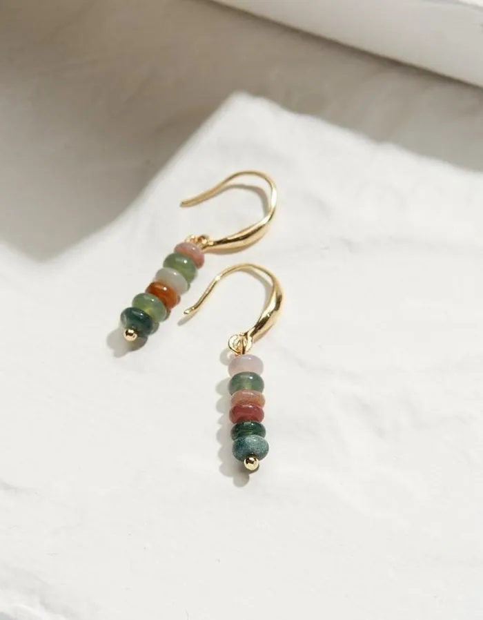 Women FatFace Jewelry Semi Precious Drop Earrings Multi