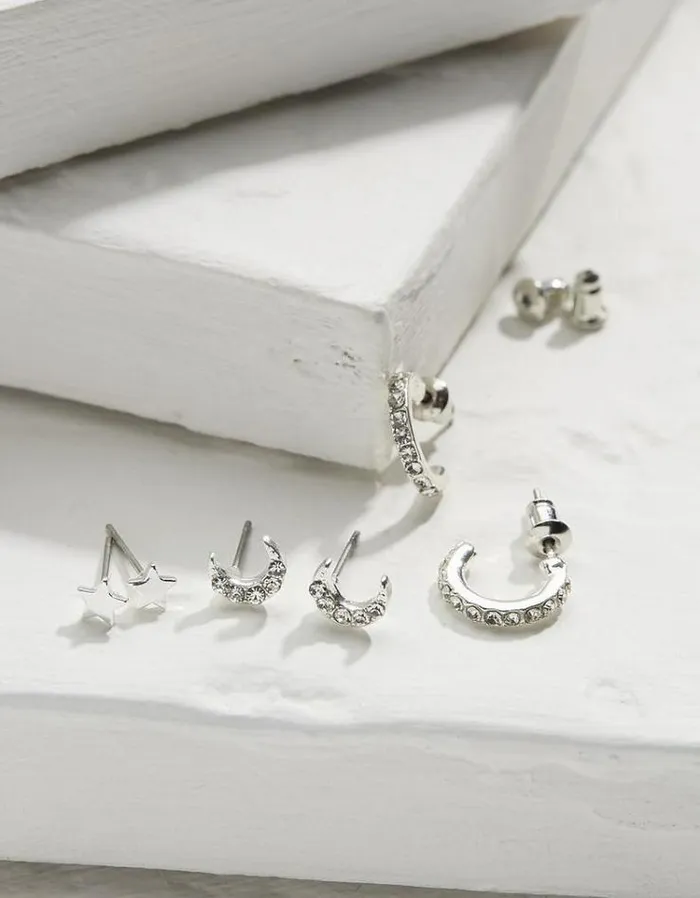 Women FatFace Jewelry Star Moon Multi Pack Earrings Silver
