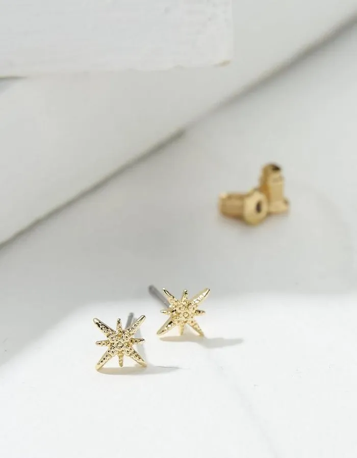 Women FatFace Jewelry Textured Stud Earrings Gold