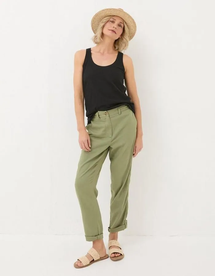 Women FatFace Pants and Leggings Austell Linen Blend Joggers Khaki Green