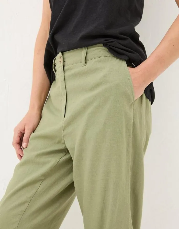 Women FatFace Pants and Leggings Austell Linen Blend Joggers Khaki Green