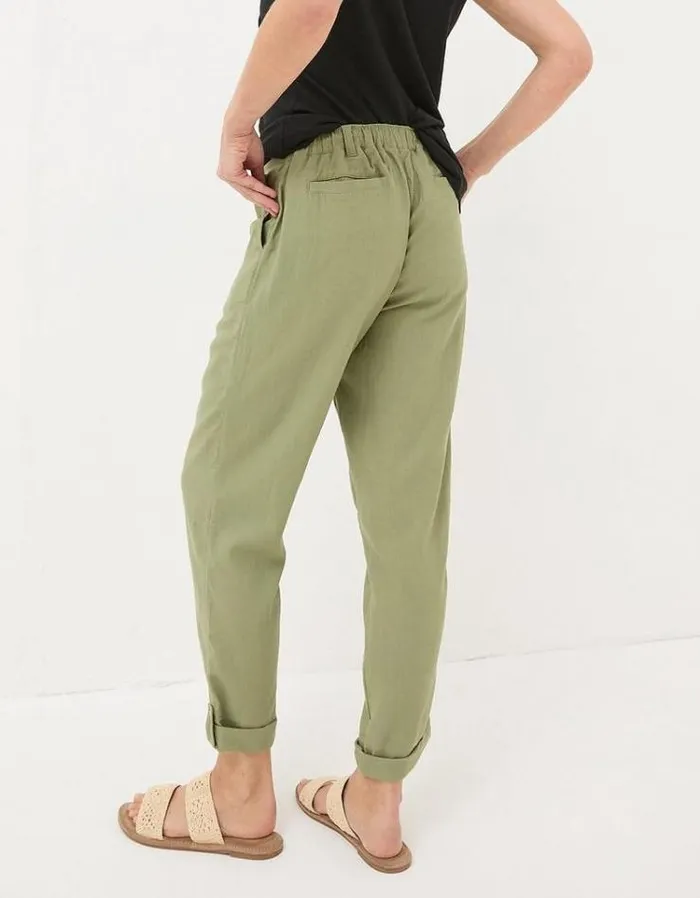 Women FatFace Pants and Leggings Austell Linen Blend Joggers Khaki Green